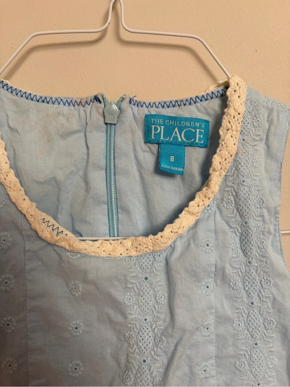 The Children's Place Sky Blue Eyelet Ruffle Tiered Sleeveless Dress Size 8 - Picture 6 of 6